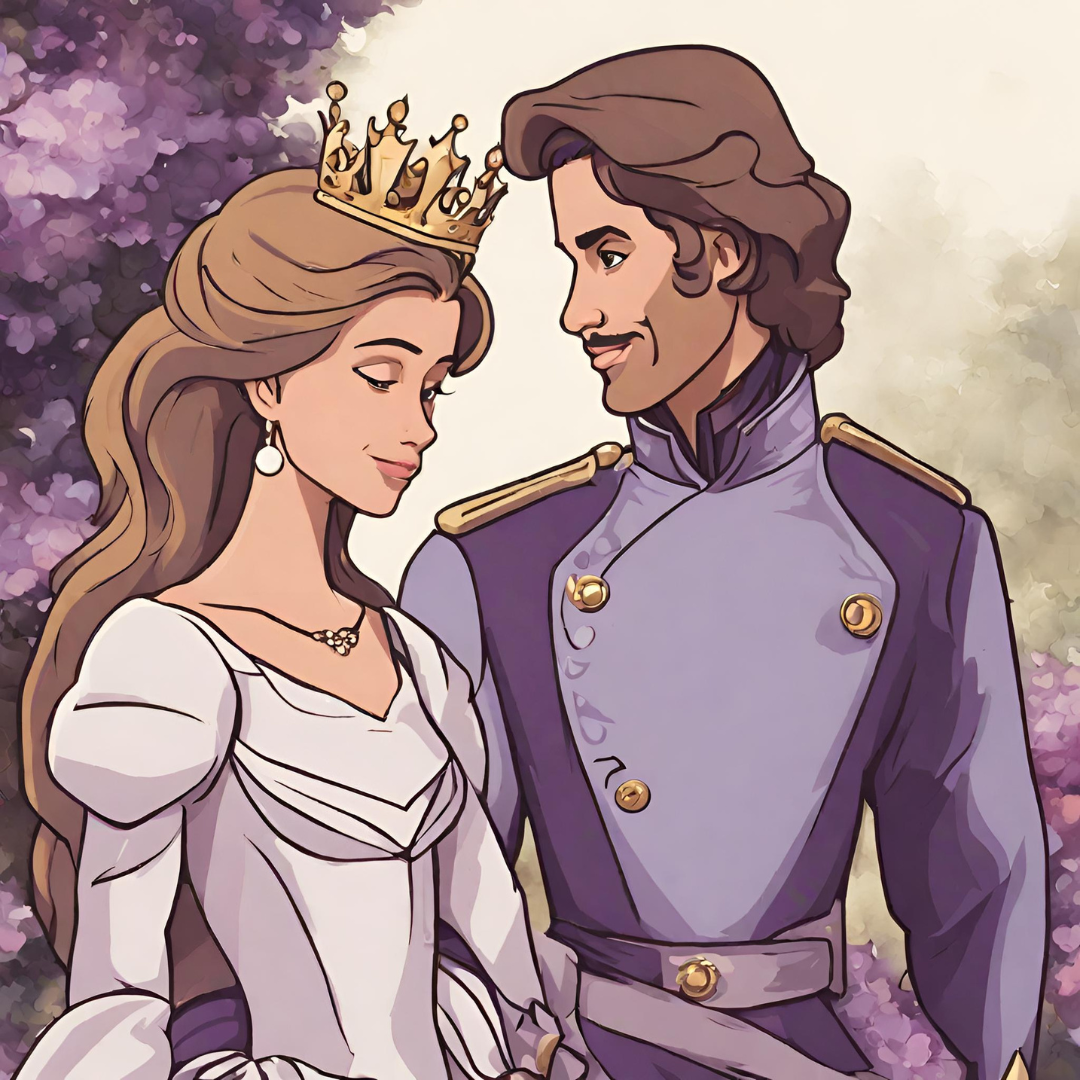 The picture shows a prince and princess